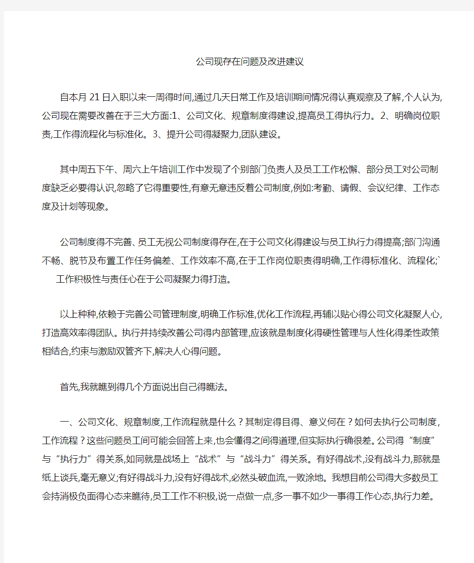 公司现存在问题及改进意见-会议不足和改进建议