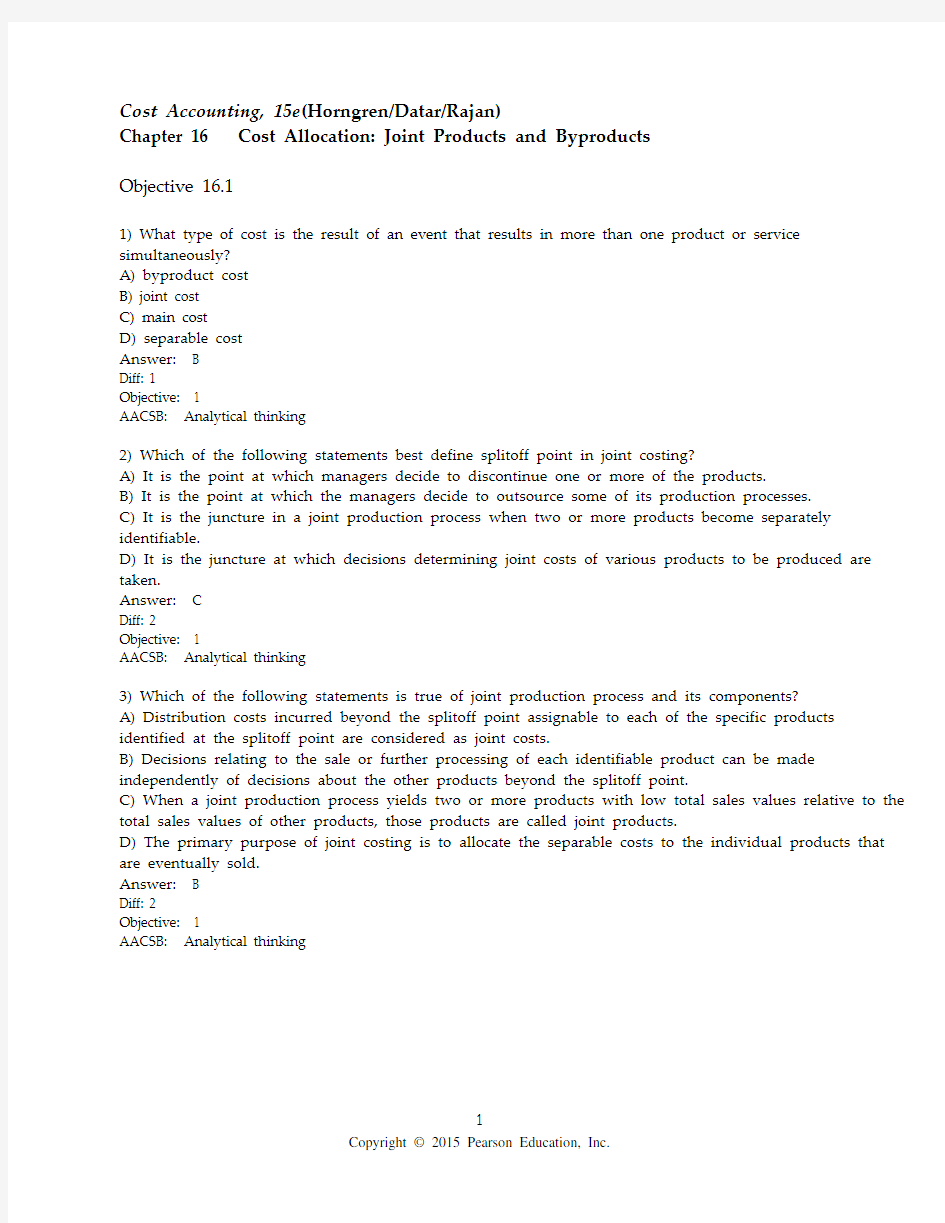 cost accounting test bank chapter 16