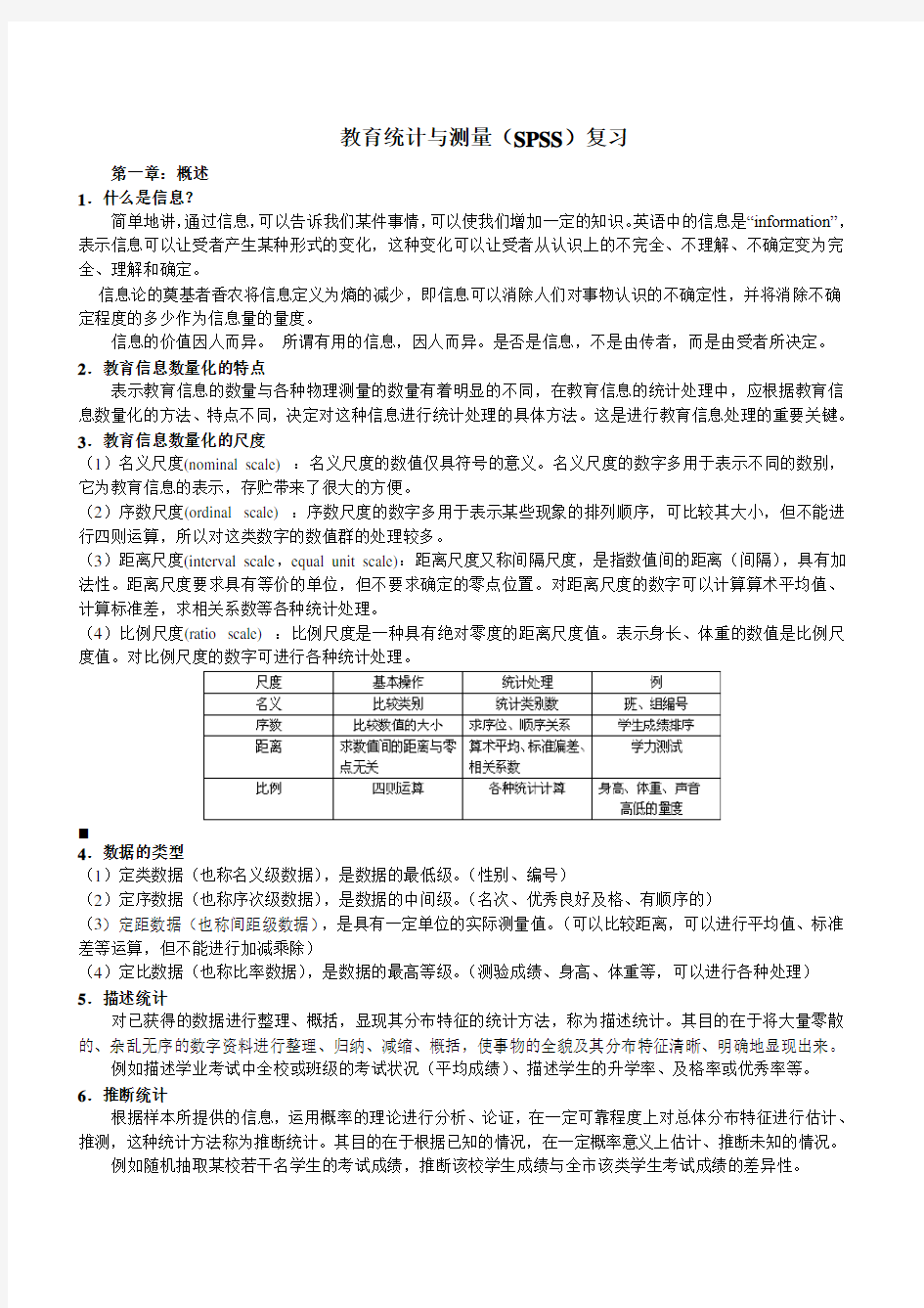 SPSS复习知识点及题目