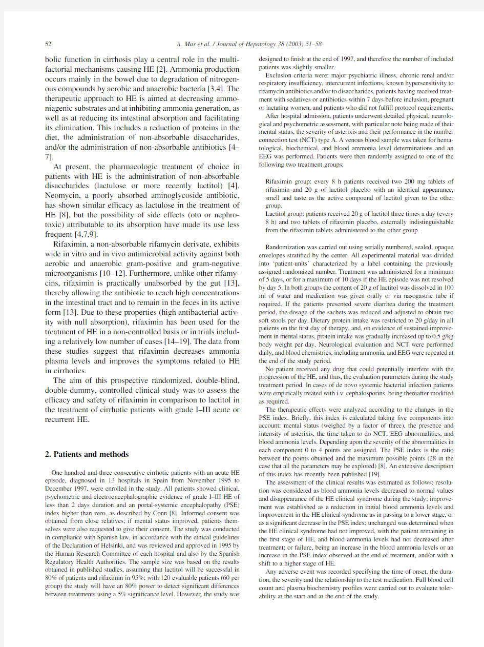 Comparison of rifaximin and lactitol in the treatment of acute hepatic