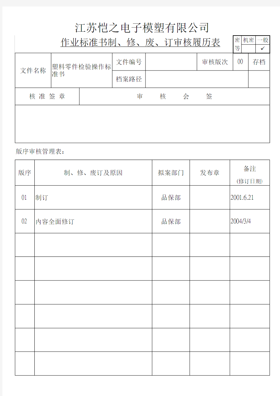 塑胶类零件检验操作标准书