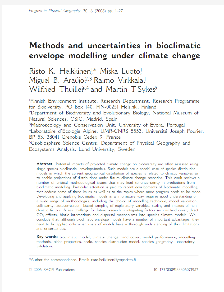 Methods and uncertainties in bioclimatic envelope modelling under climate change