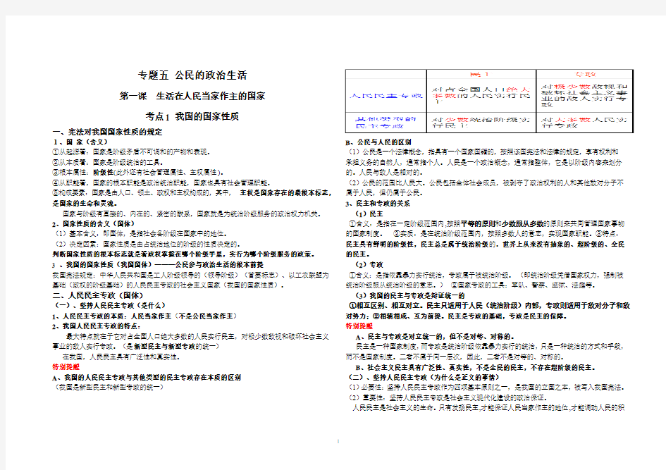 政治生活一轮复习笔记整理 第一课