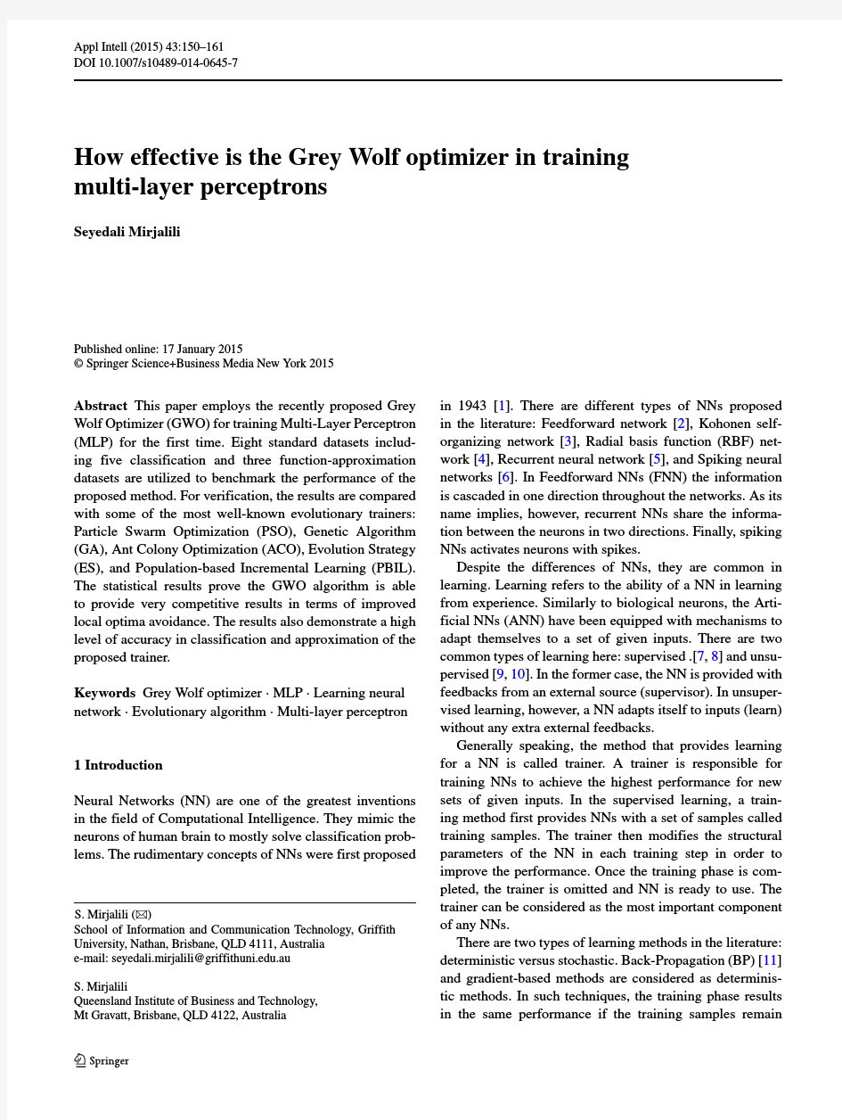 How effective is the Grey Wolf optimizer in training multi-layer perceptrons