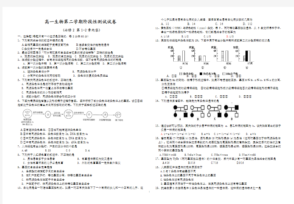 高一生物第二学期阶段性测试试卷