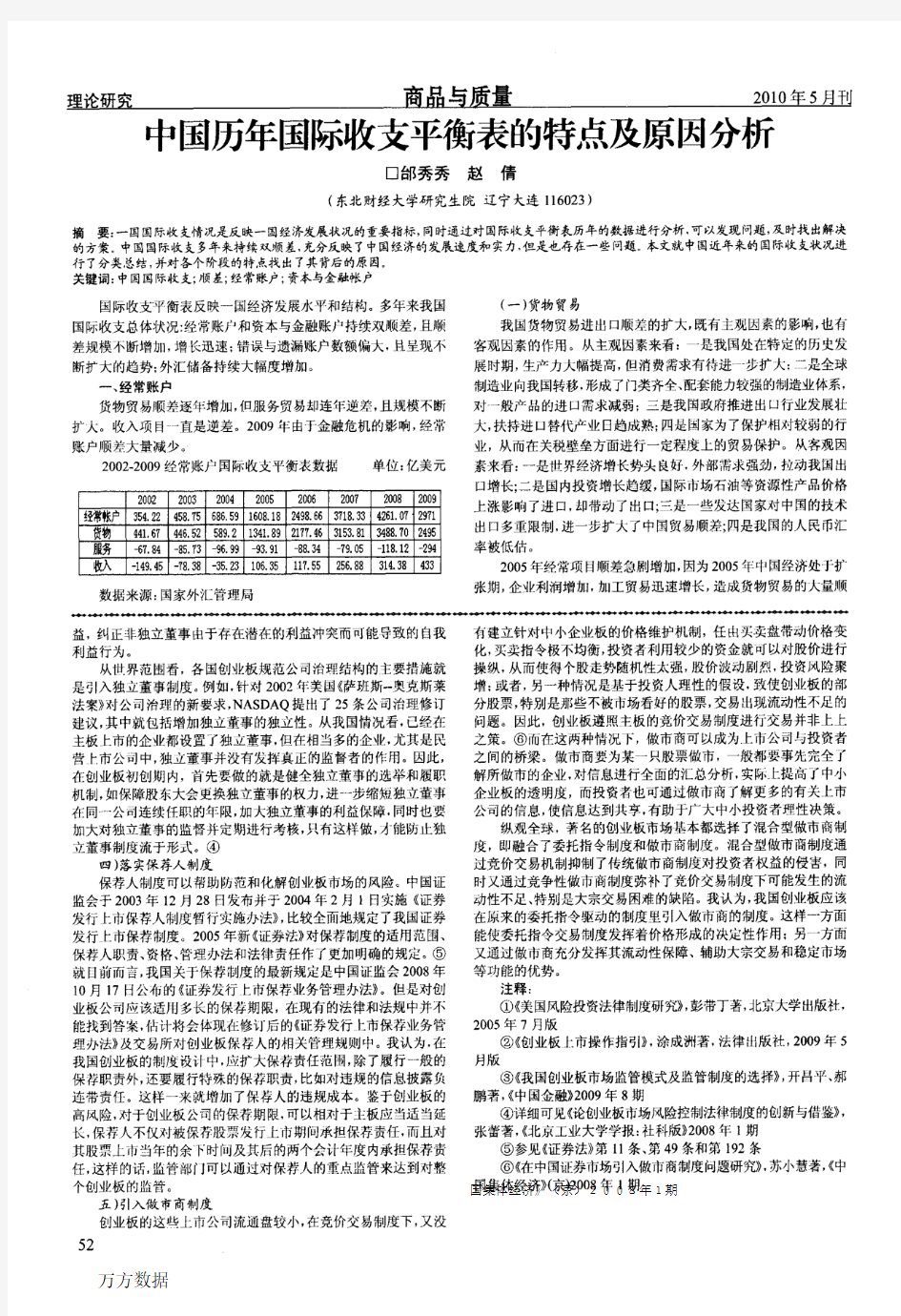 中国历年国际收支平衡表的特点及原因分析