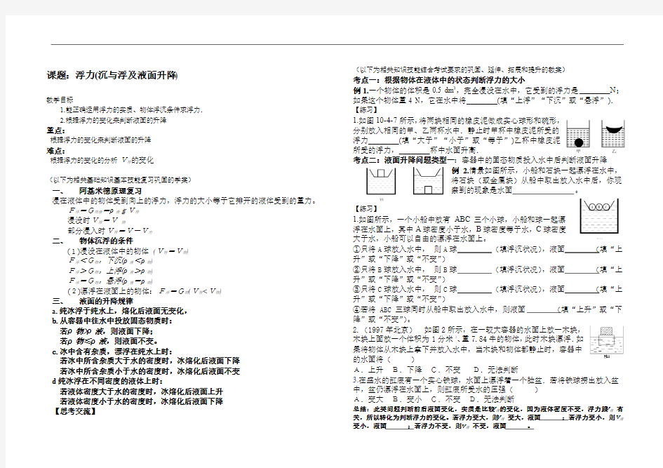 浮力(沉与浮及液面升降讲义)