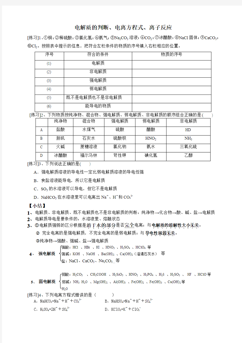 强弱电解质的判断