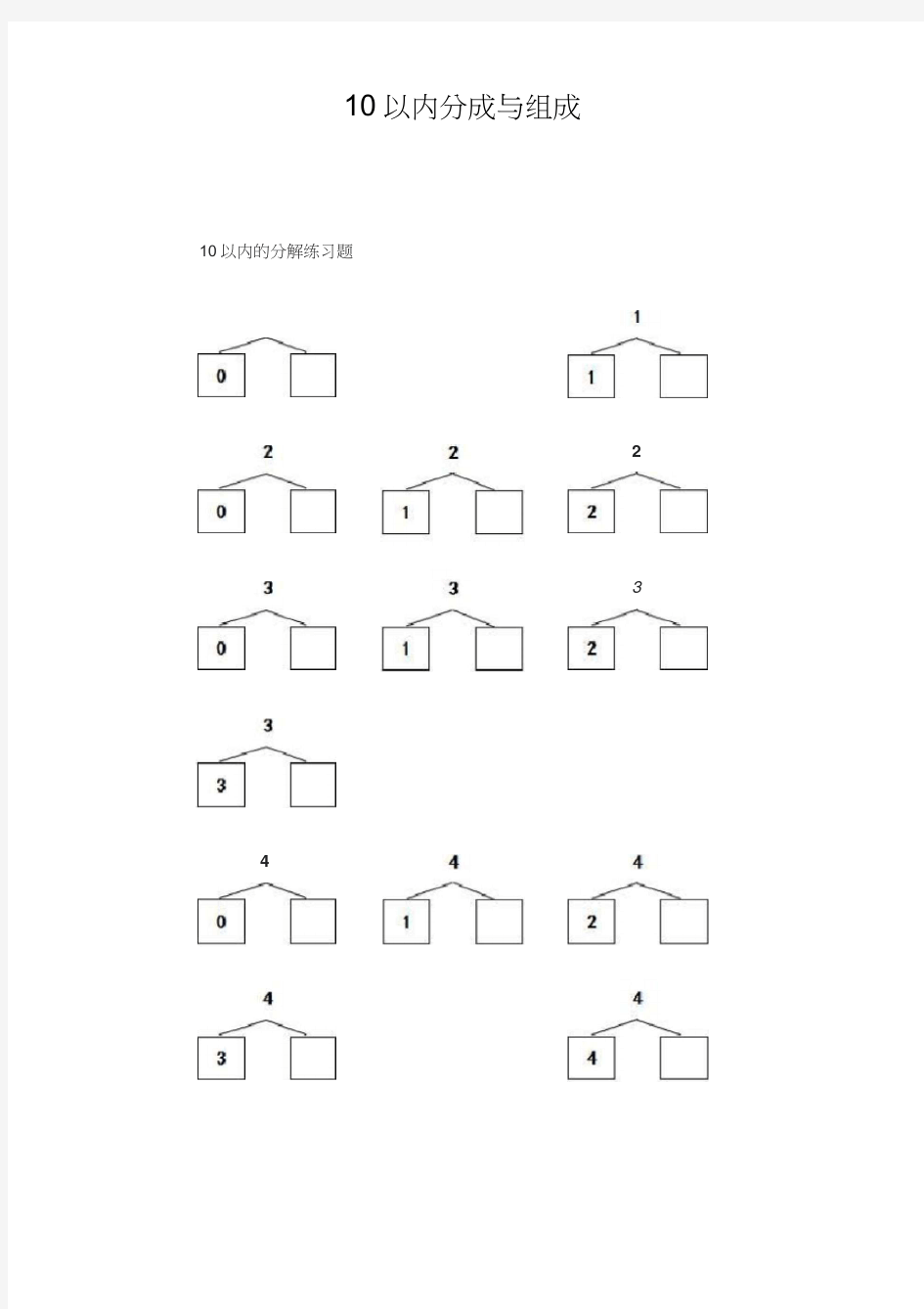 小学一年级10以内数的分解与组合练习题