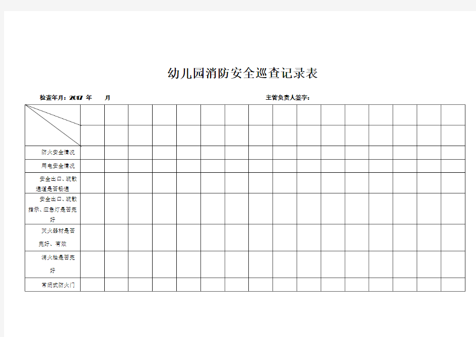 幼儿园消防安全巡查记录表