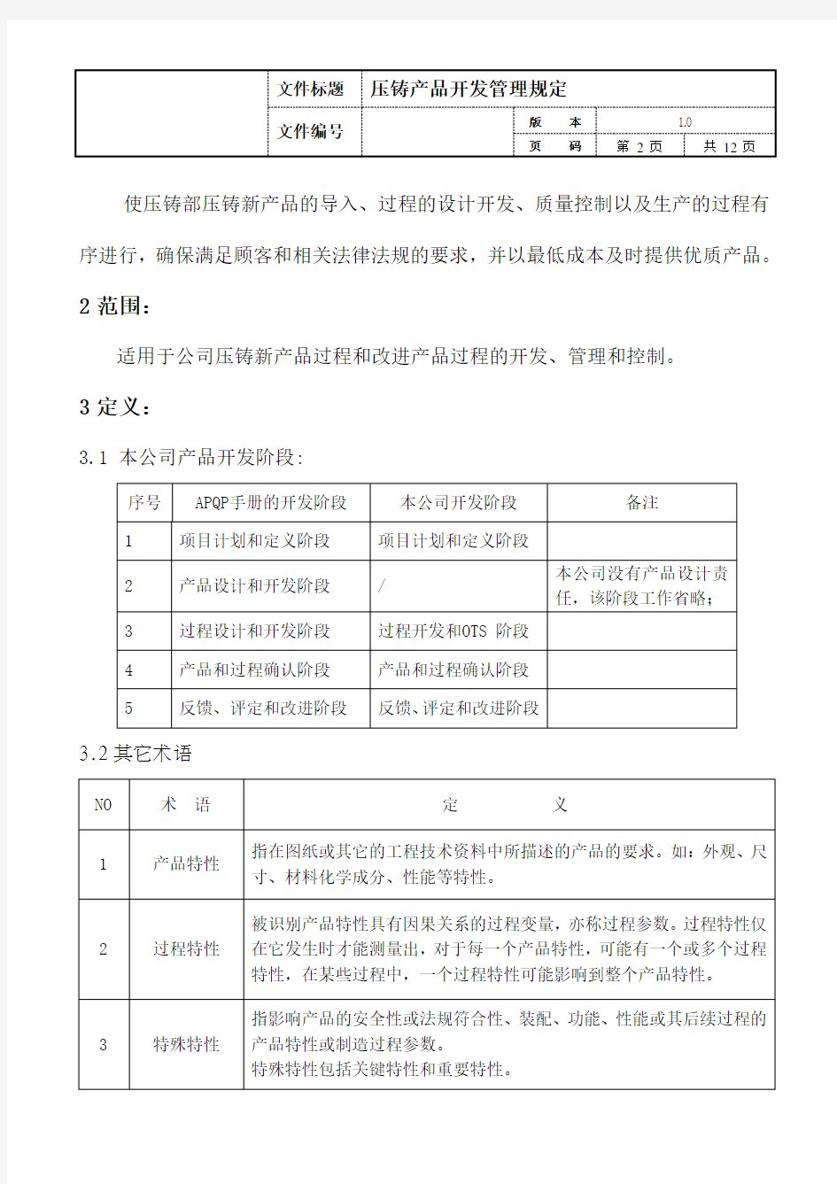 压铸产品开发管理规定(APQP)