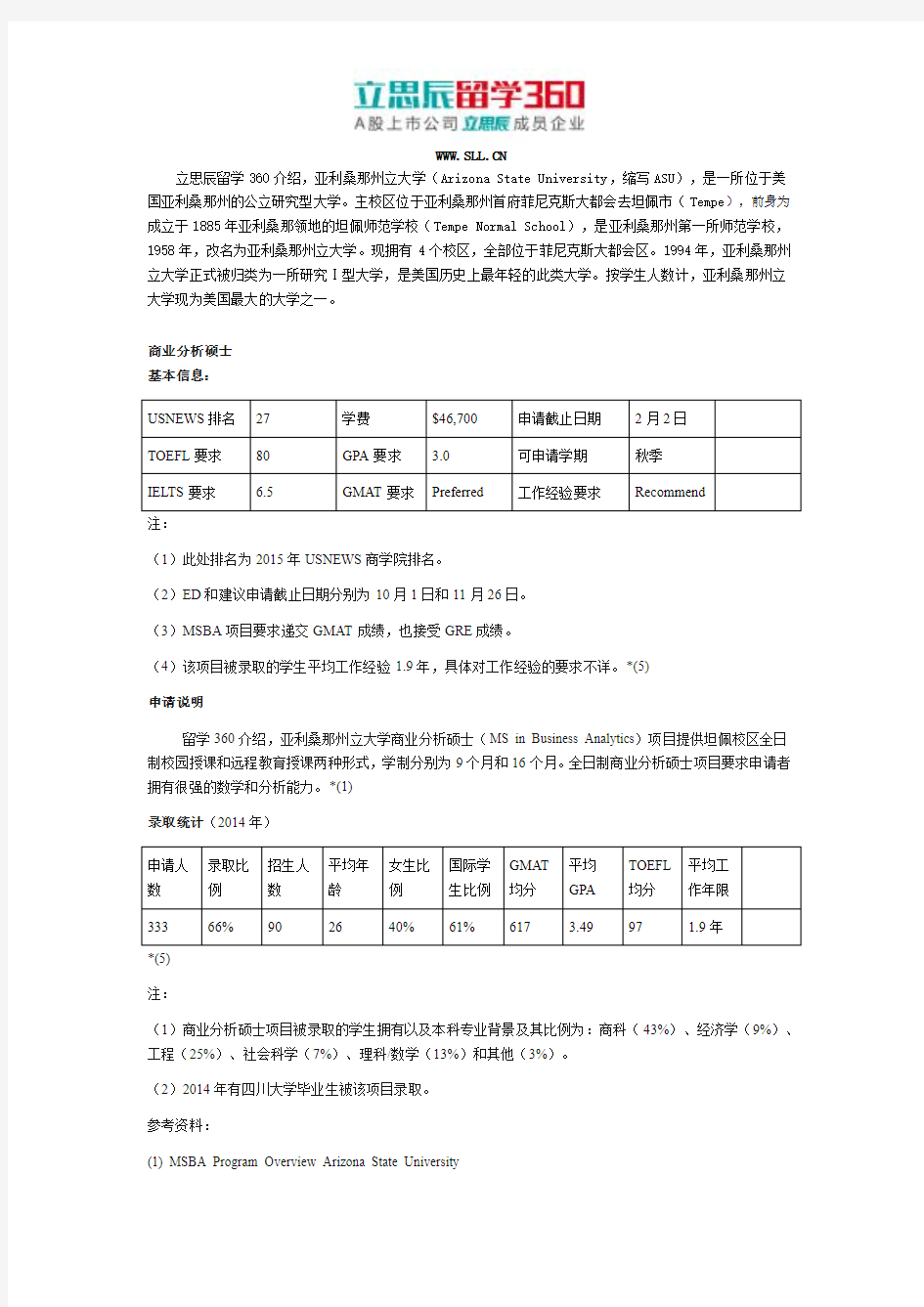 2017年美国亚利桑那州立大学之商业分析硕士项目介绍