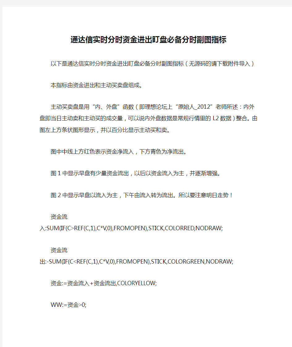 通达信实时分时资金进出盯盘必备分时副图指标