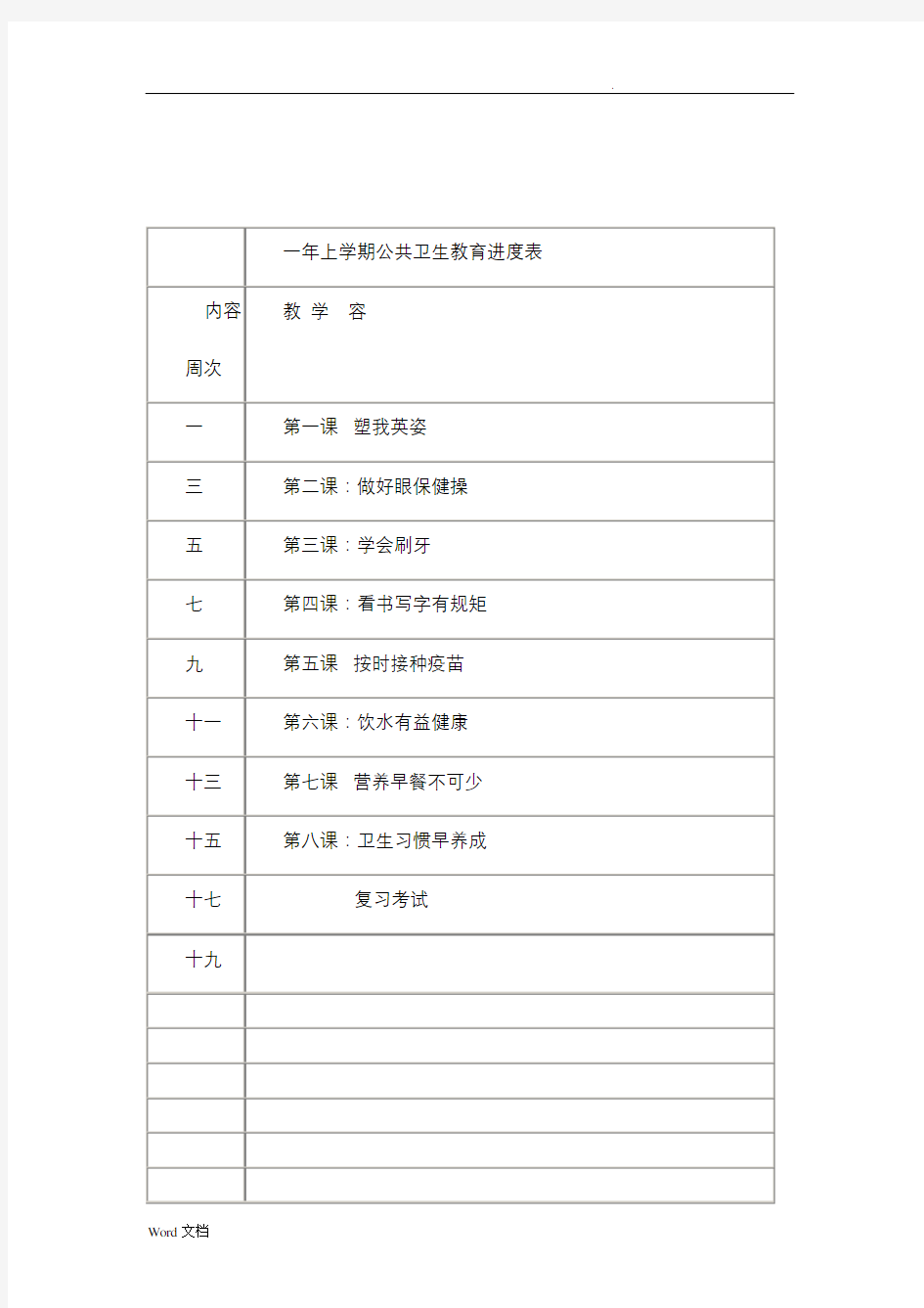 一年学校公共卫生教育教案上