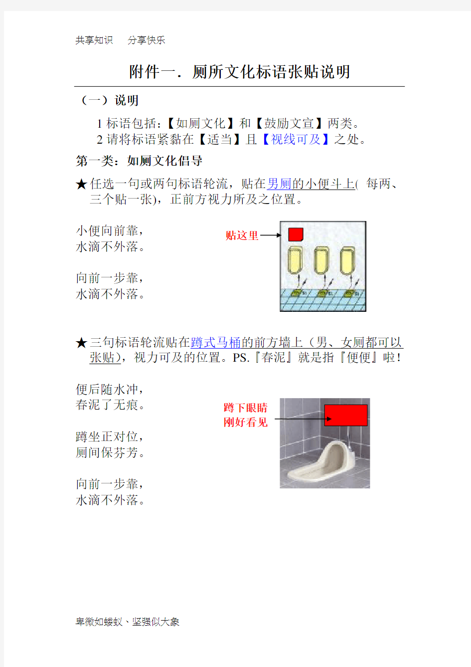 企业卫生间文化标语张贴说明-附件一