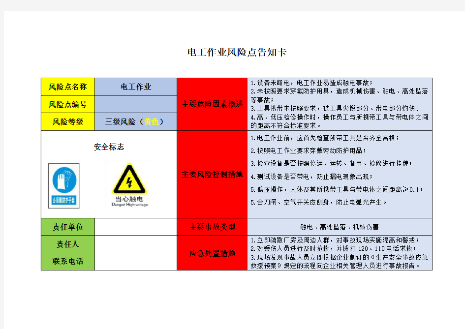 电工作业风险点告知卡