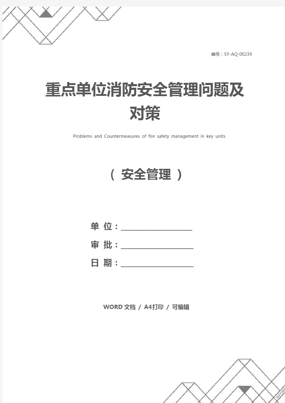 重点单位消防安全管理问题及对策