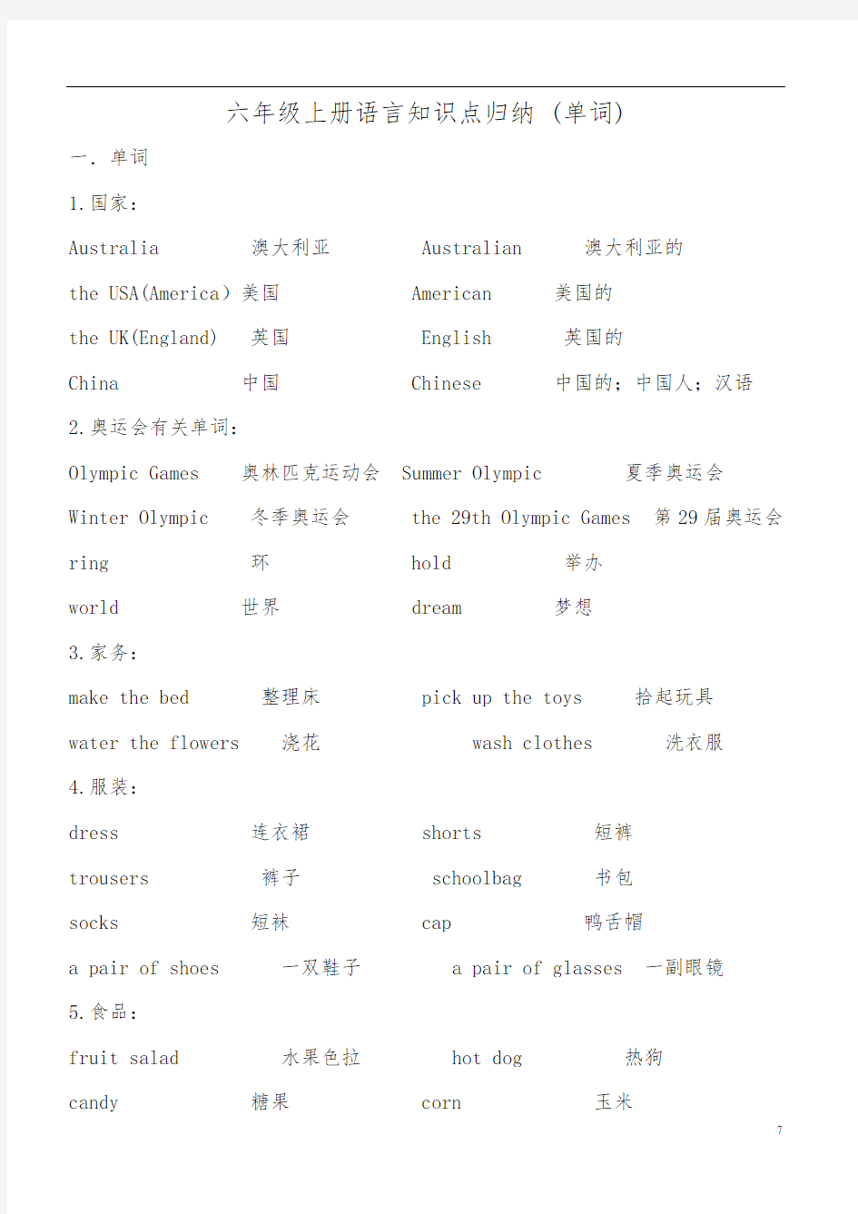 新闽教版小学英语六年级知识点归纳