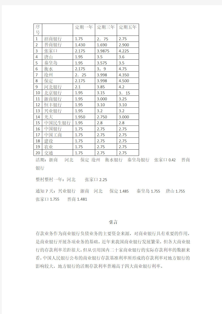 银行定期存款利率调查报告