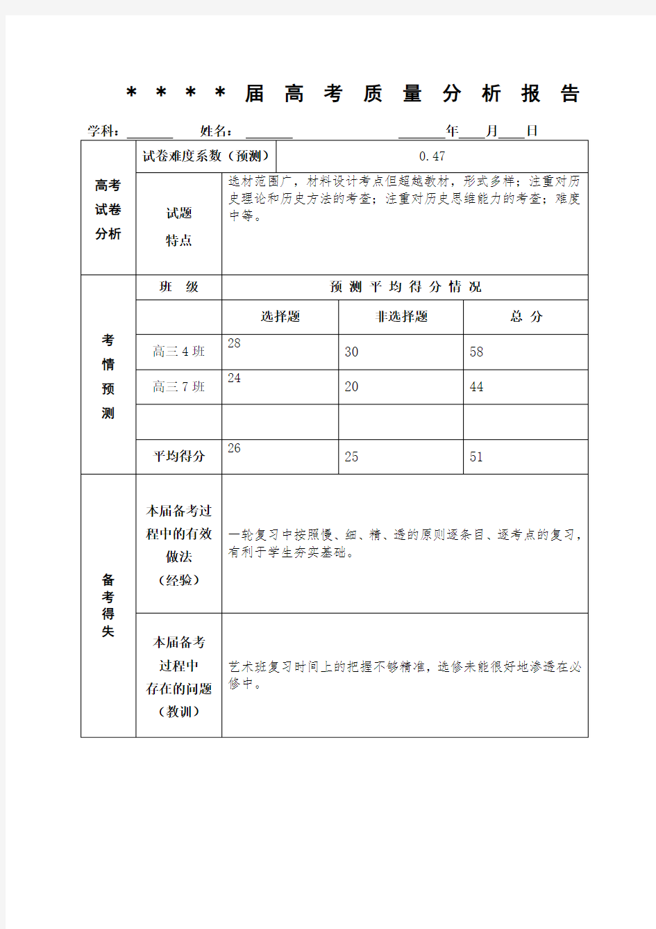 高考质量分析报告