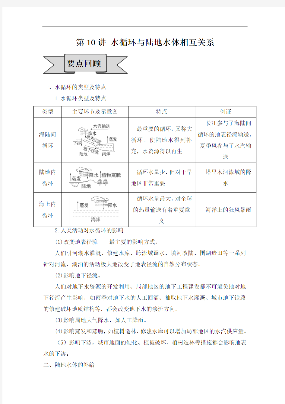 第10讲水循环与陆地水体相互关系--教师版