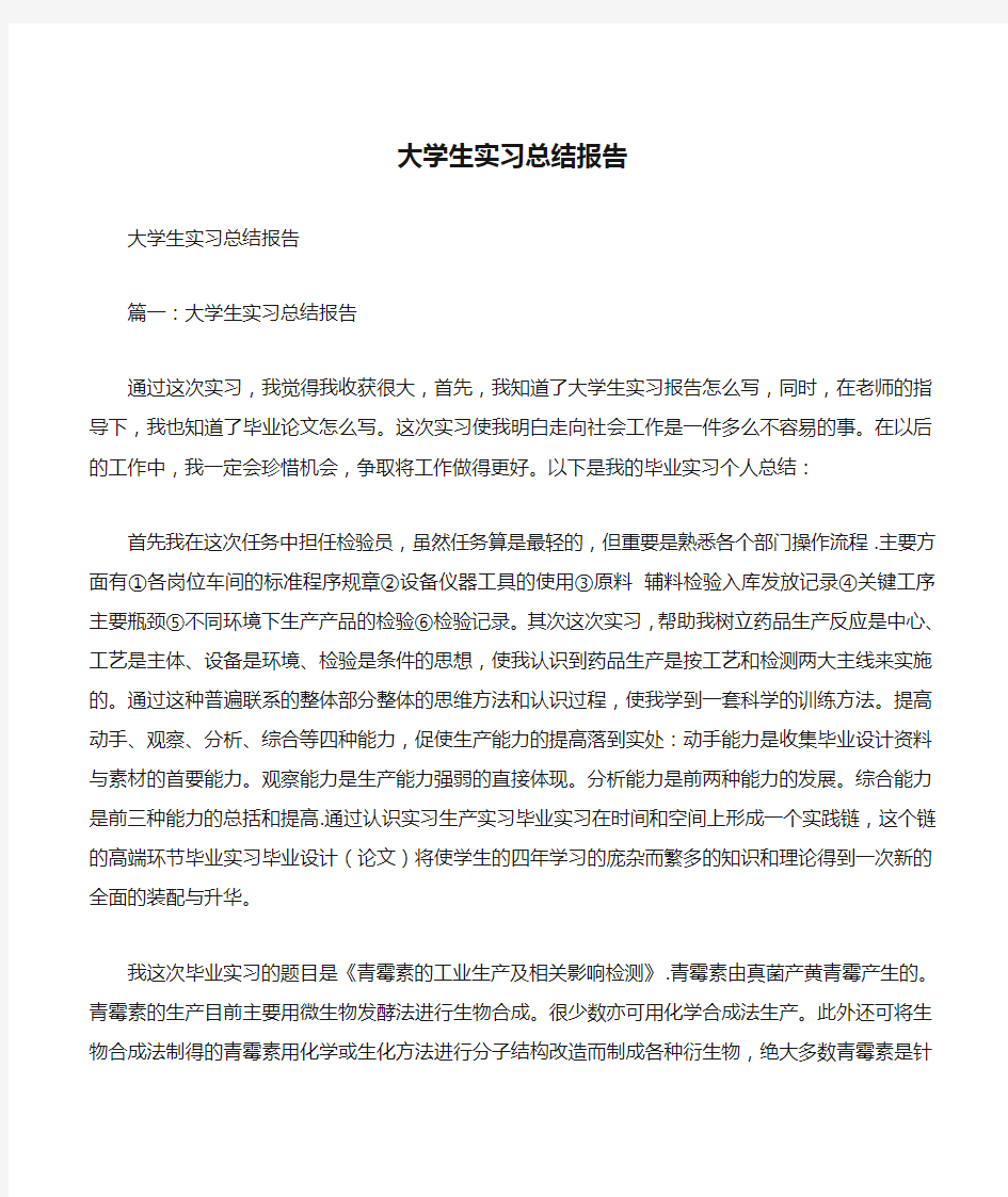 大学生实习总结报告