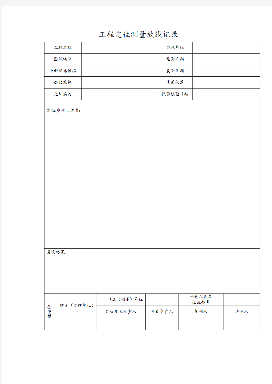 工程定位测量放线记录