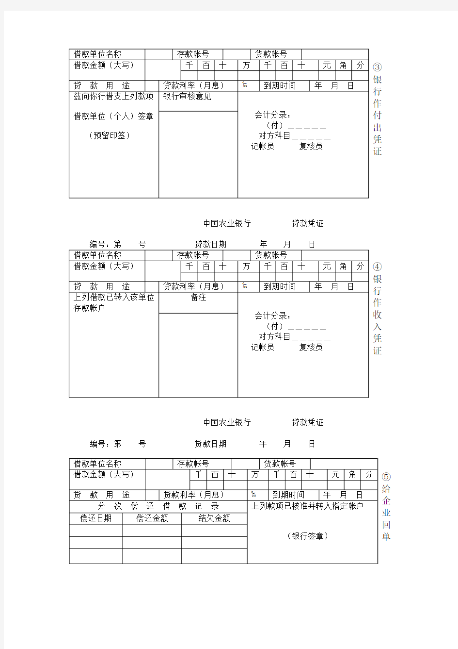 中国某银行贷款凭证