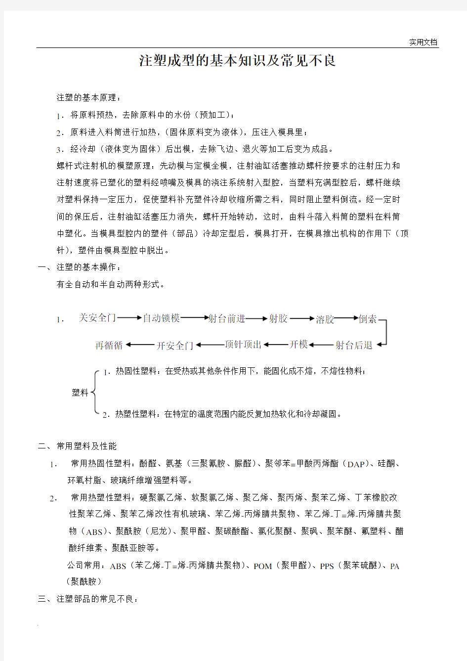 注塑成型的基本知识及常见不良