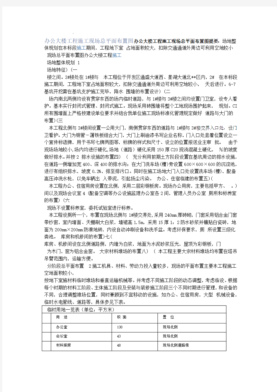 办公大楼工程施工现场总平面布置图