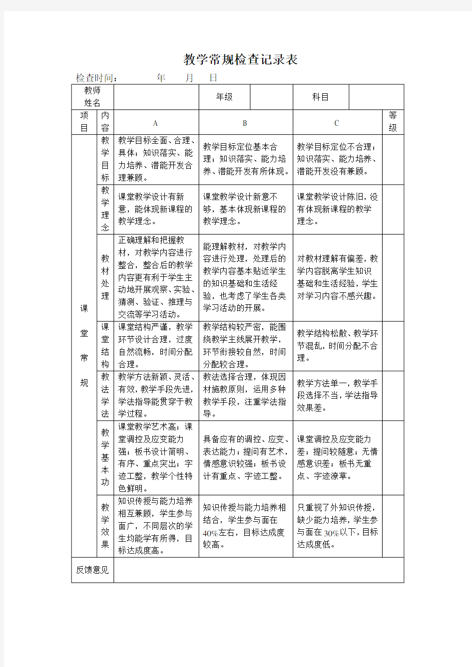 教学常规检查表