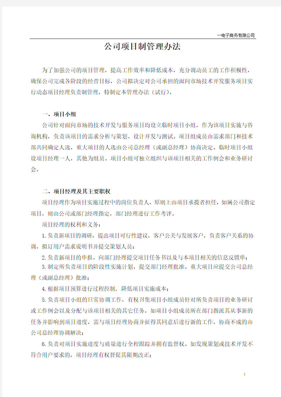 某公司项目制管理办法全案.doc