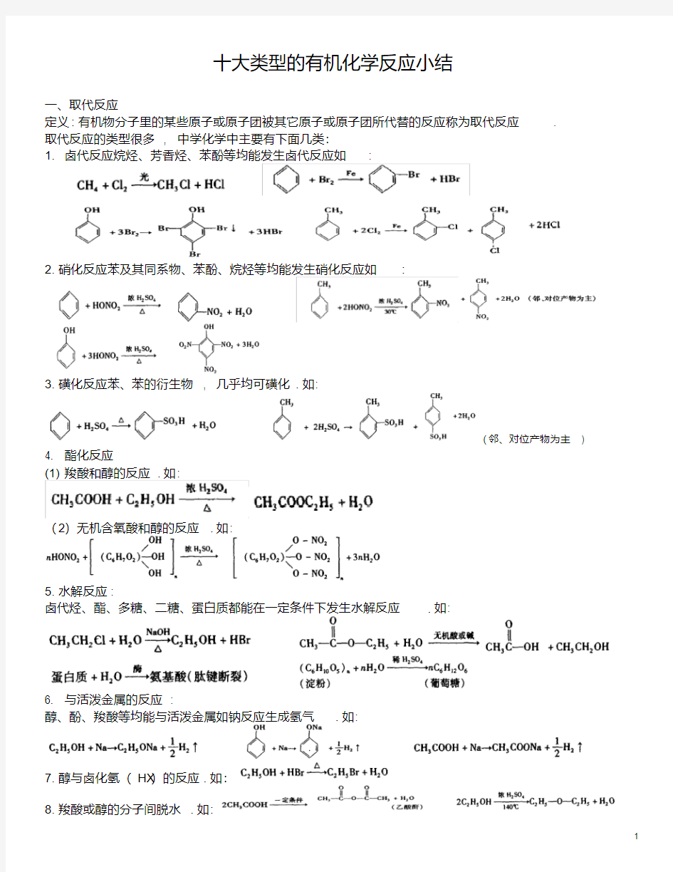 十大类型的有机化学反应小结