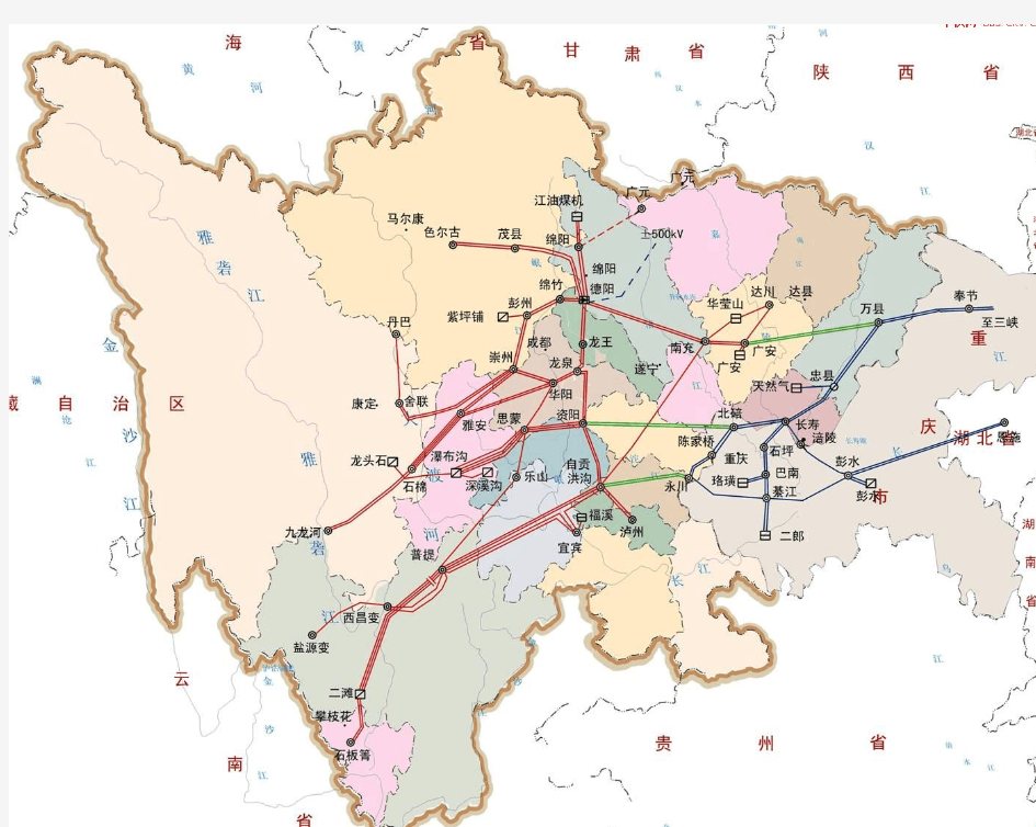 2010年川渝电网500KV主线地理接线图