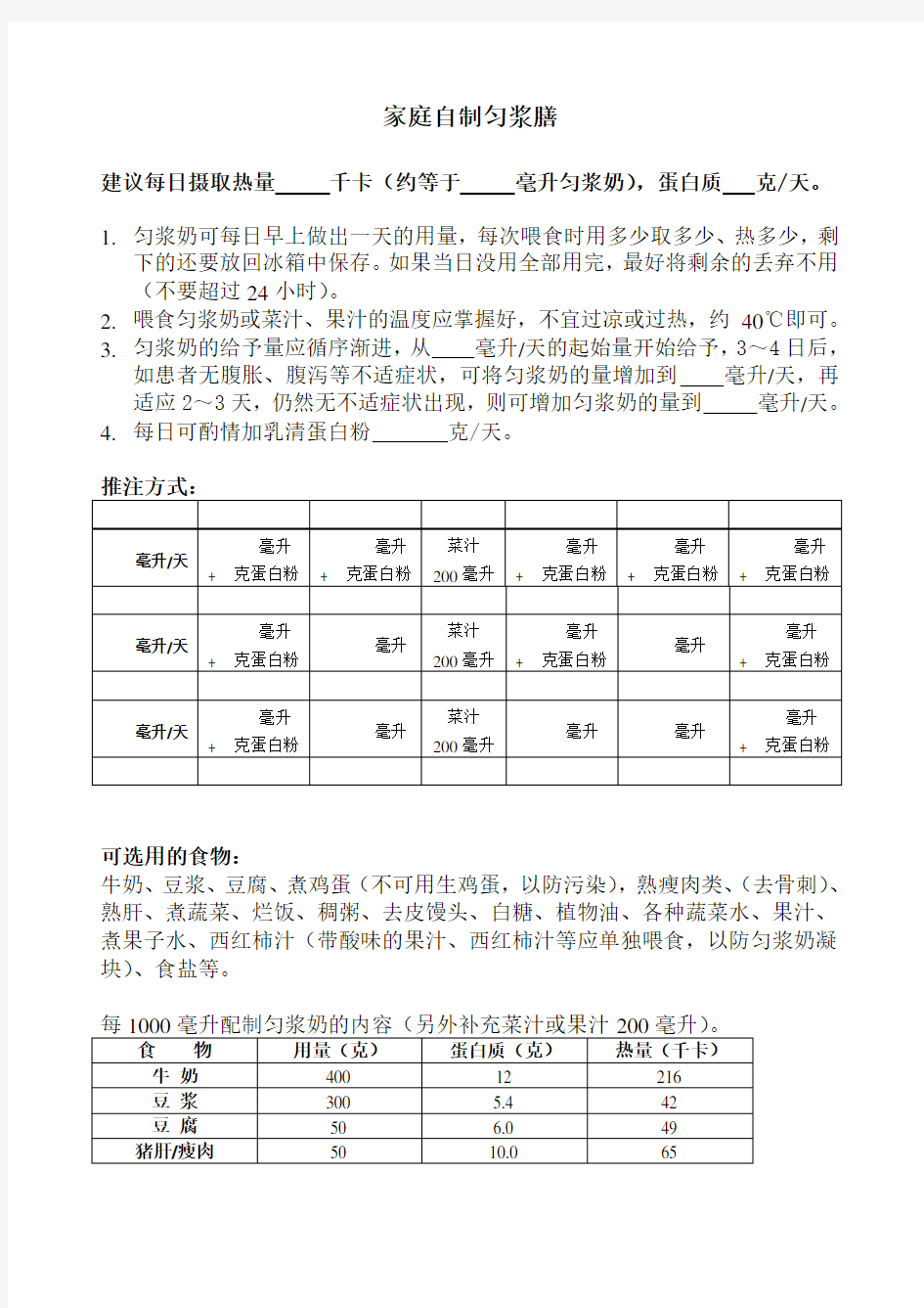 家庭自制匀浆膳1000ml