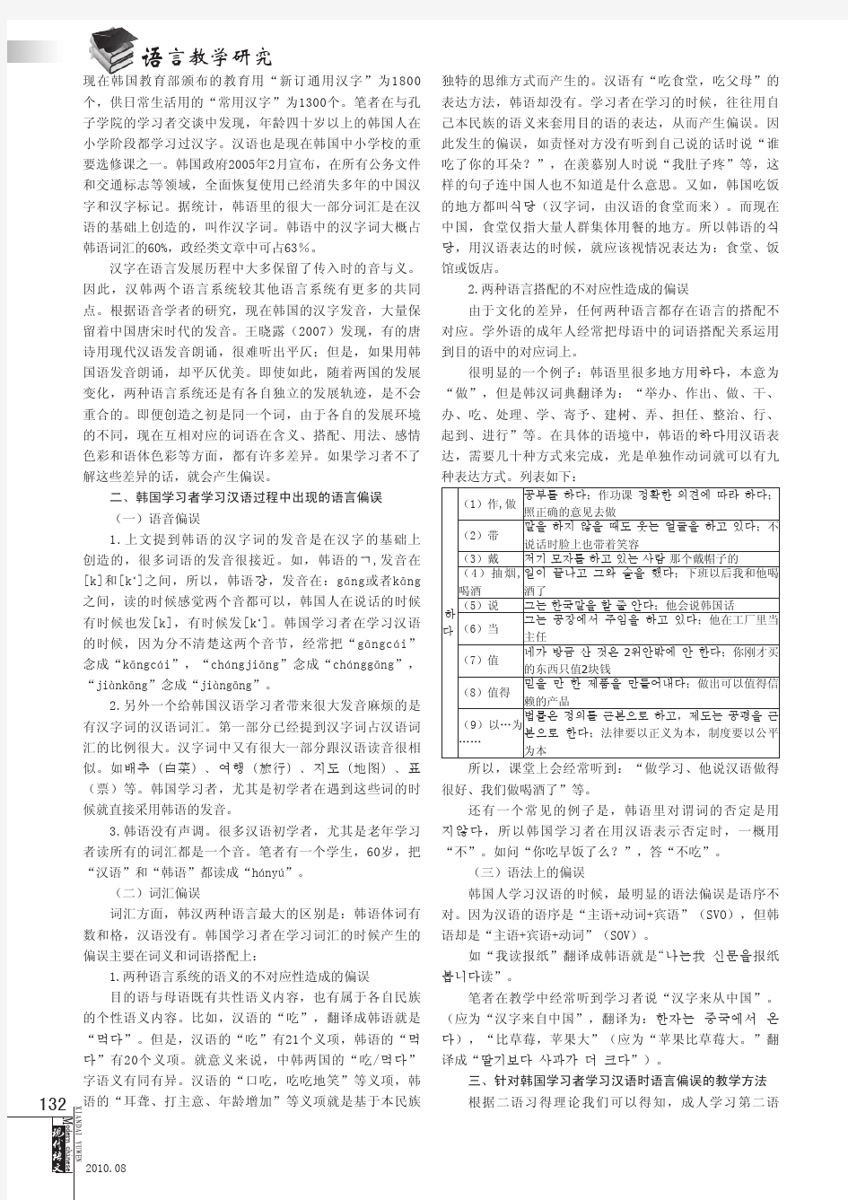 韩国人学汉语的偏误分析及相应的对韩汉语教学法