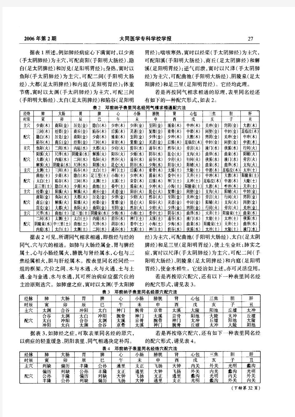 表里同名经特定穴的五种配穴形式