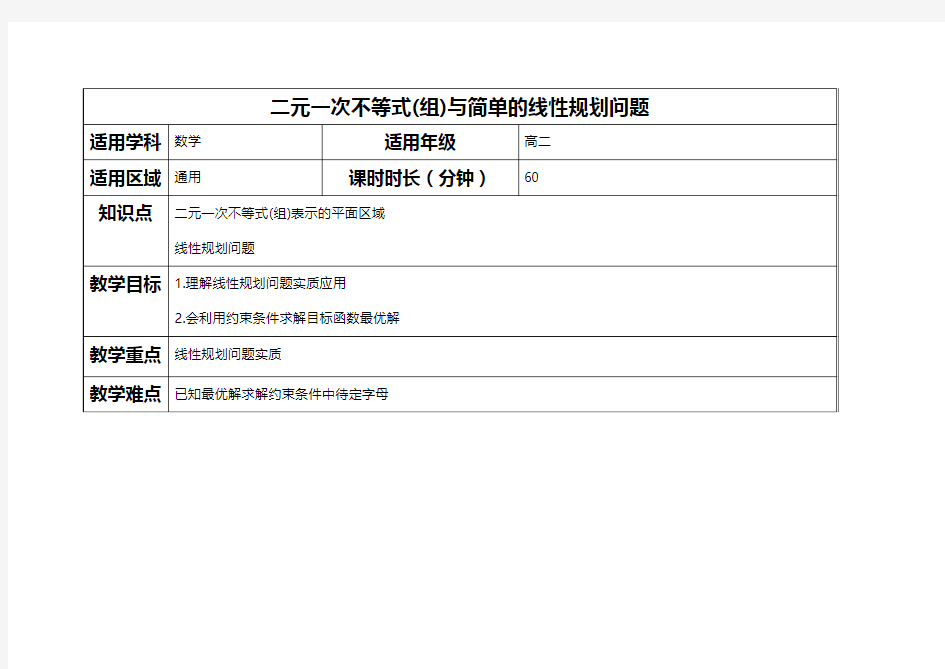 二元一次不等式(组)与简单的线性规划问题