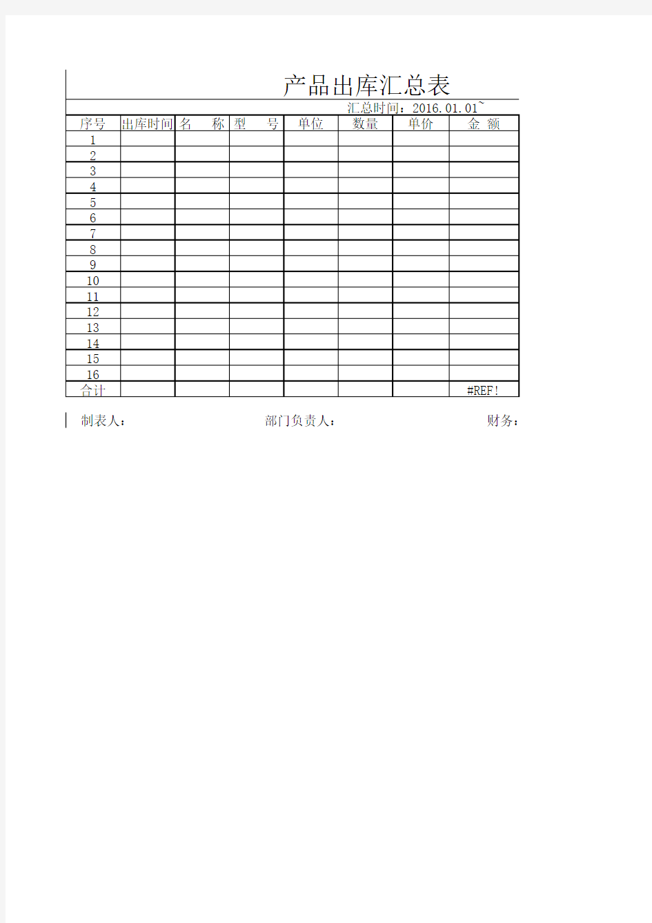 产品出库汇总表模板