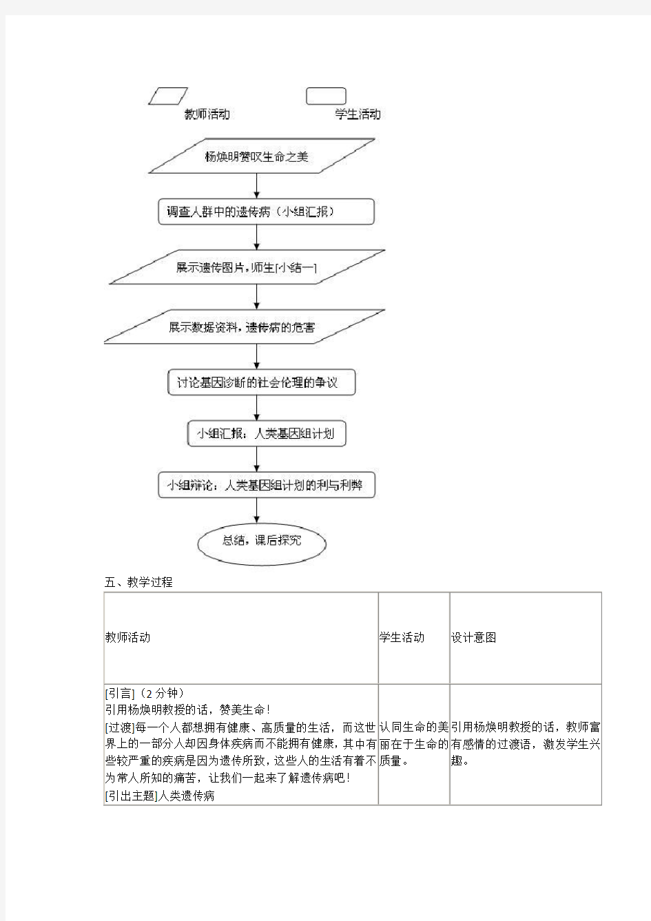 人类遗传病  教学设计 人教版(2019)