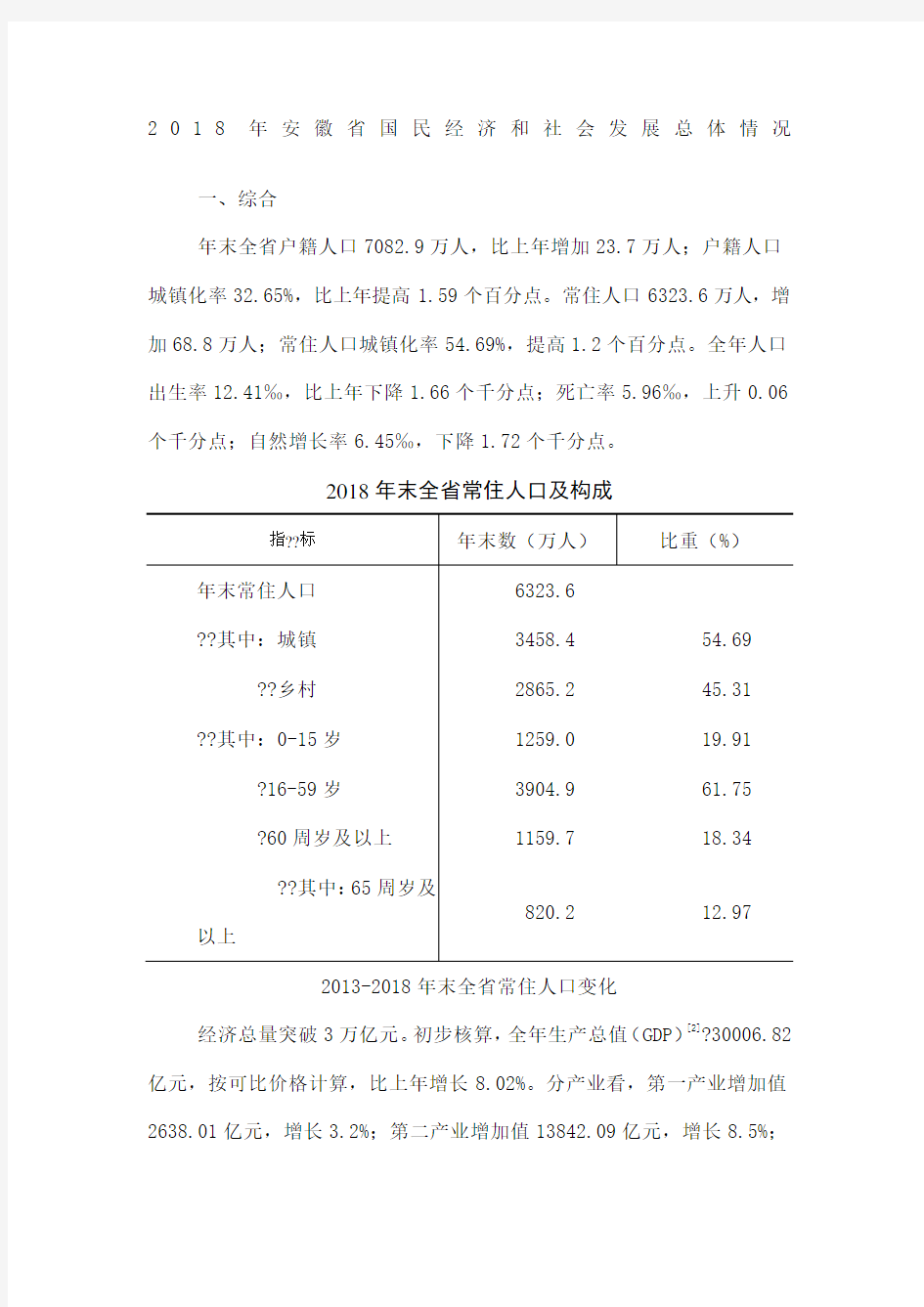 安徽省国民经济和社会发展总体情况