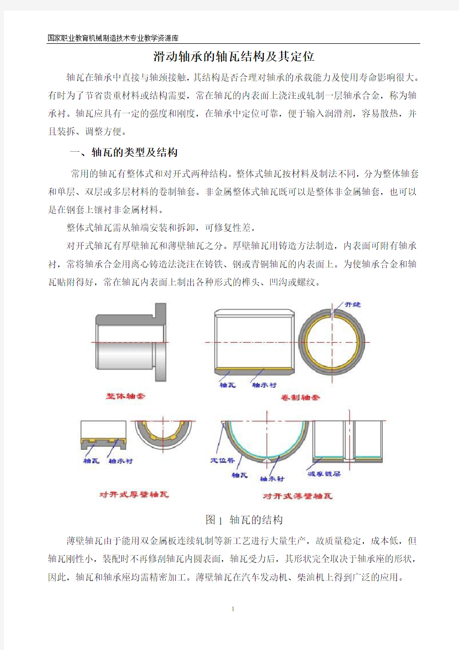 滑动轴承轴瓦结构及其定位概要