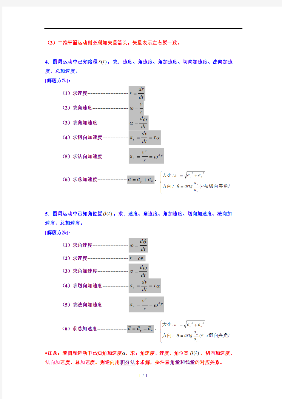 大学物理力学部分学习重点