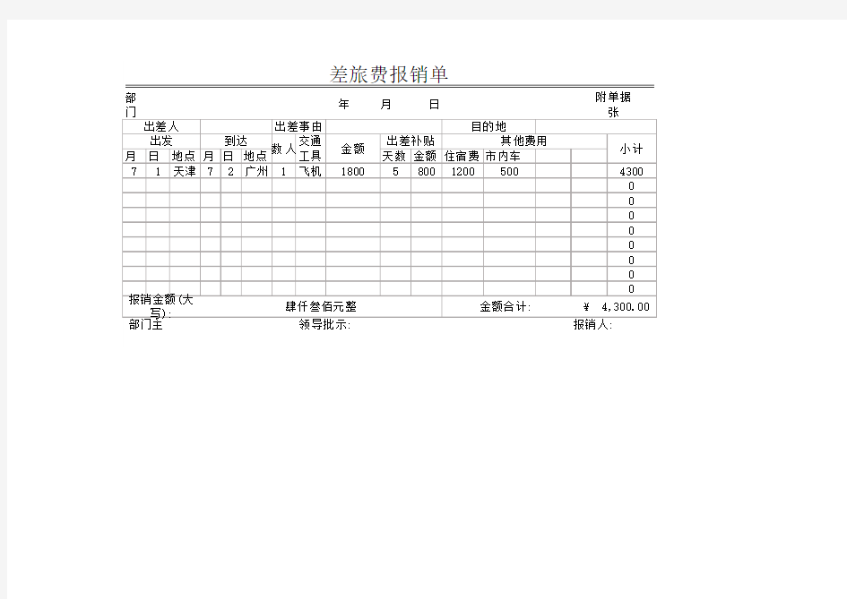 差旅费报销单费用报销明细表