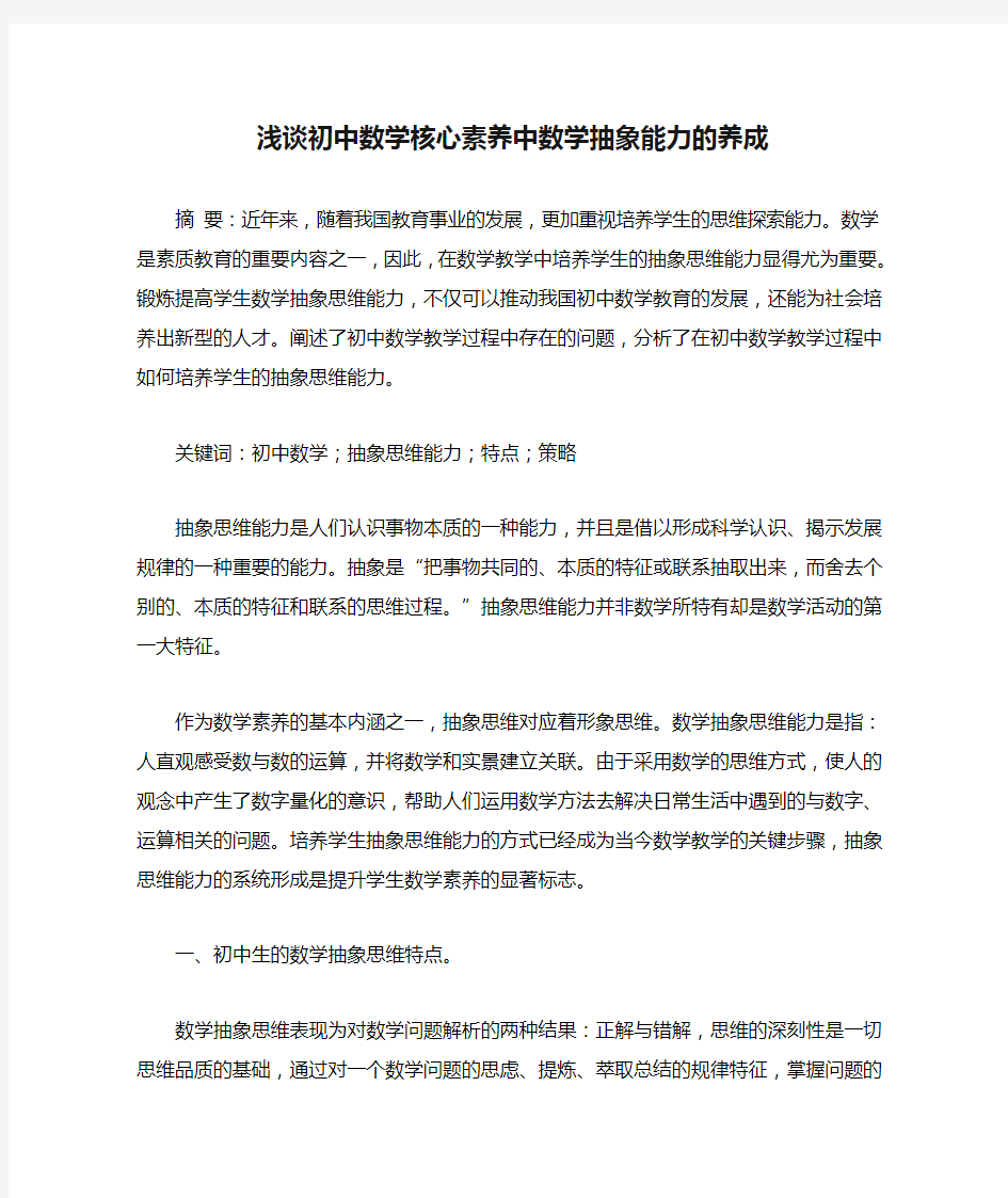 浅谈初中数学核心素养中数学抽象能力的养成