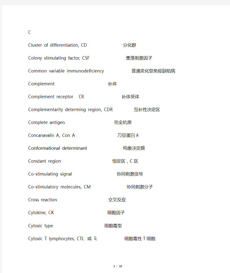 医学免疫学英文缩写