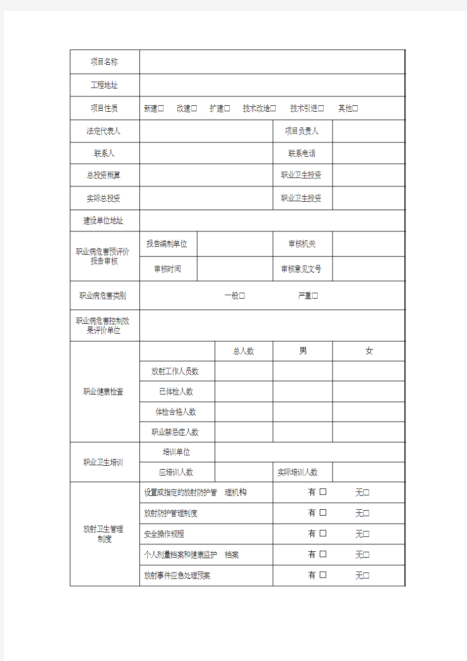 放射诊疗建设项目职业病危害