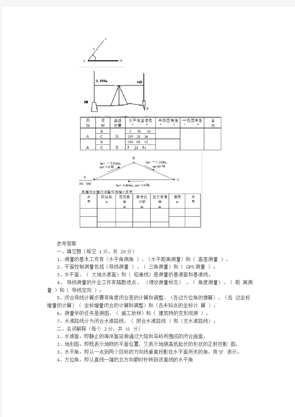 (完整版)工程测量学考试试题及答案