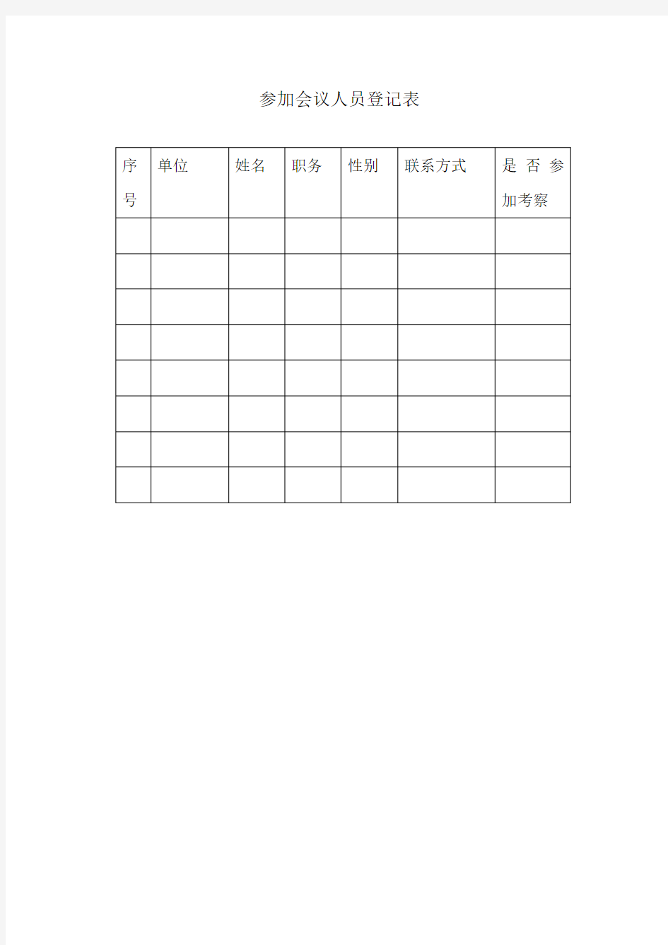 参加会议人员登记表