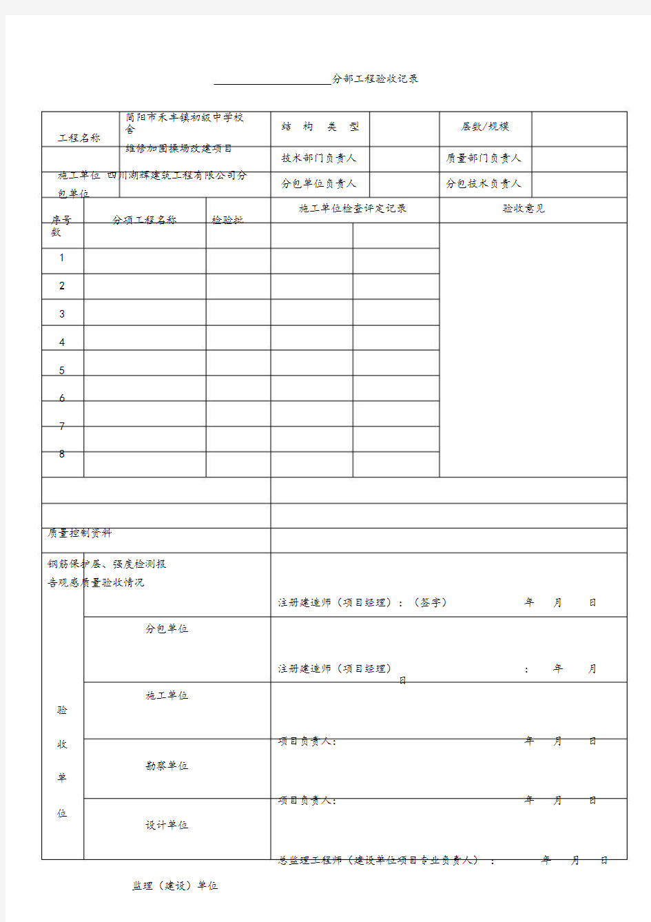 分部分项工程验收记录表